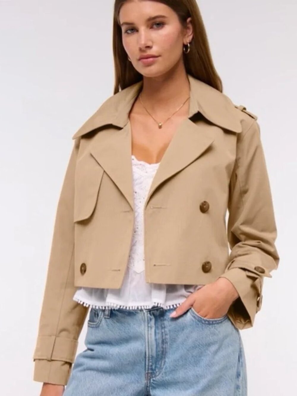 abercrombie & fitch Cropped Beige Trench Coat- Size S